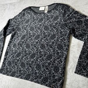 Liz Claiborne Vintage Long Sleeve Paisley Top Medium Stretch Preppy Holiday Goth